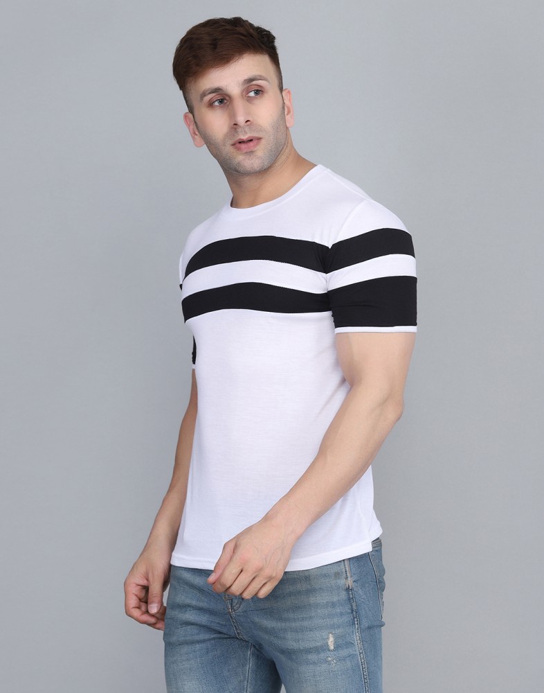 PASS PLAY Striped Men Round Neck White Black T Shirt Buy PASS