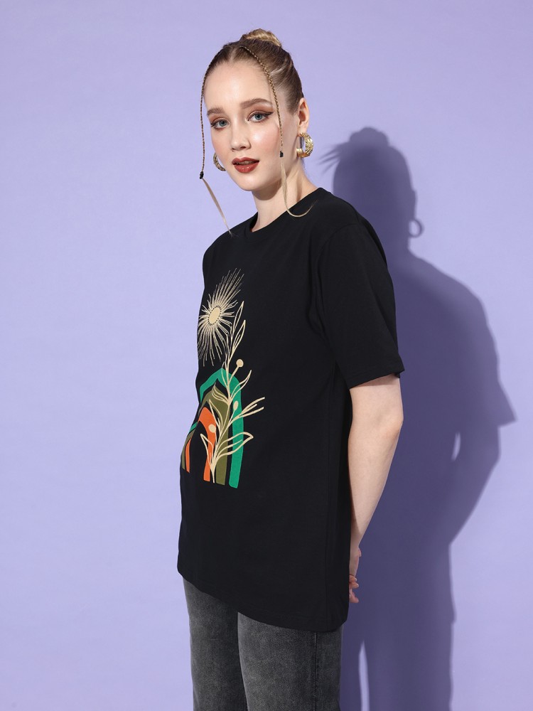 DILLINGER Printed Women Round Neck Black T-Shirt - Buy DILLINGER Printed  Women Round Neck Black T-Shirt Online at Best Prices in India