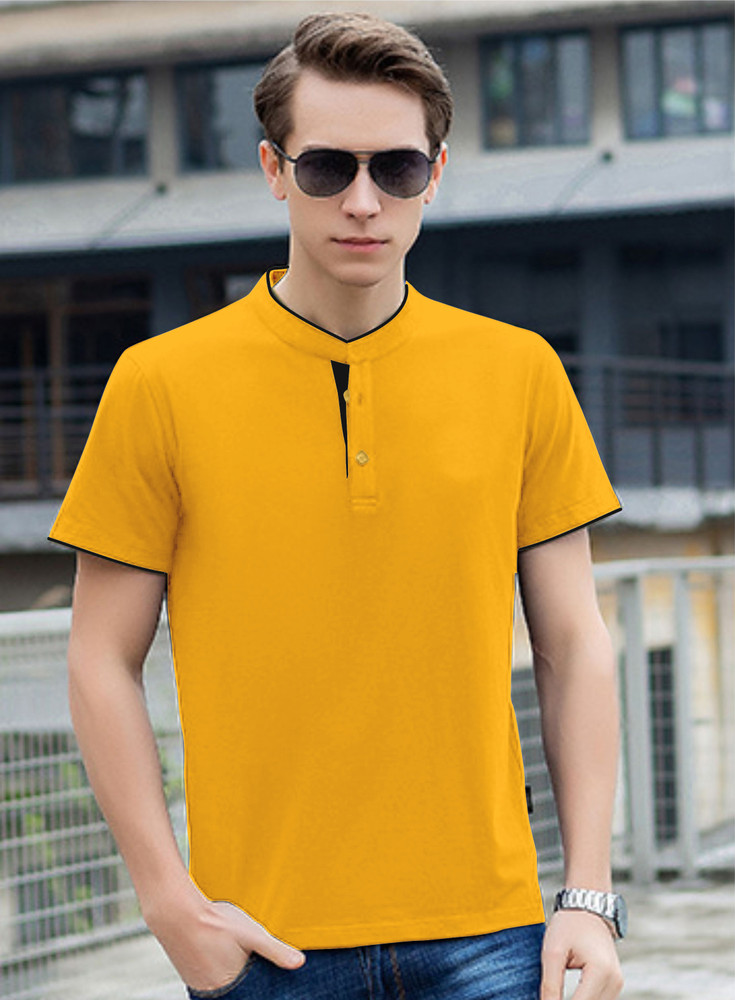 UPPERS Solid Men Mandarin Collar Light Blue T Shirt Buy UPPERS