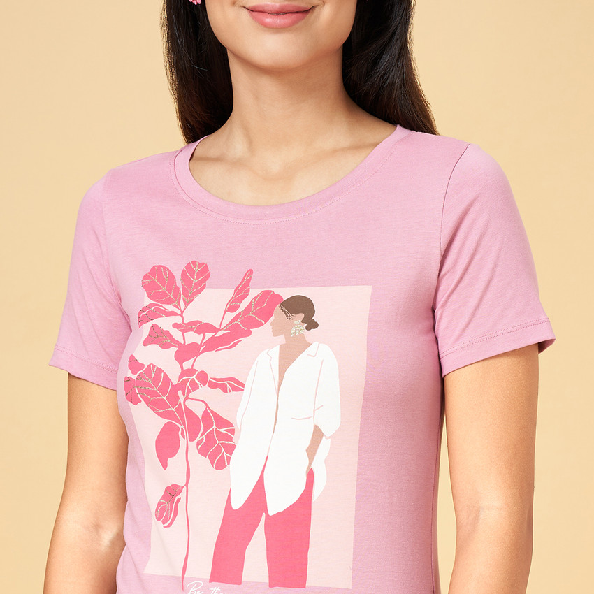 Honey By Pantaloons Printed Women Round Neck Pink T Shirt Buy Honey By Pantaloons Printed Women Round Neck Pink T Shirt Online at Best Prices in India Flipkart