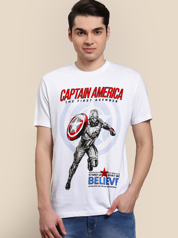 Captain America By Free Authority Graphic Print Men Round Neck White T Shirt Buy Captain America By Free Authority Graphic Print Men Round Neck White T Shirt Online at Best Prices in India