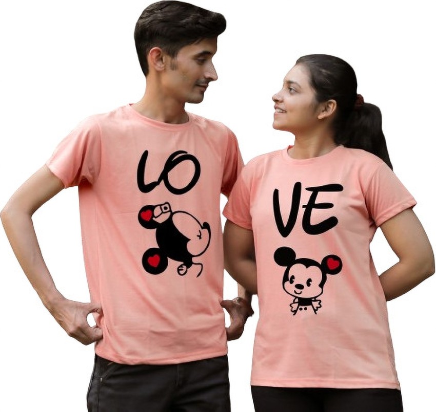 Radhe Fashion Printed Couple Round Neck Reversible Pink T-Shirt - Buy Radhe  Fashion Printed Couple Round Neck Reversible Pink T-Shirt Online at Best  Prices in India