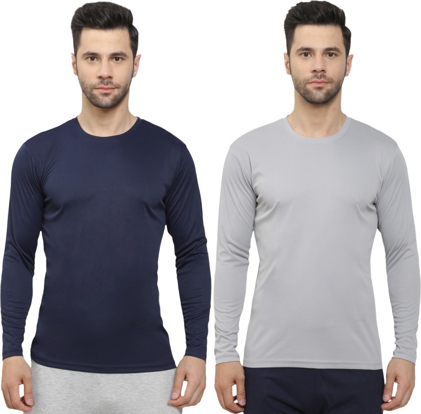 MISSILLE Sporty Men Round Neck Grey, Navy Blue T-Shirt - Buy