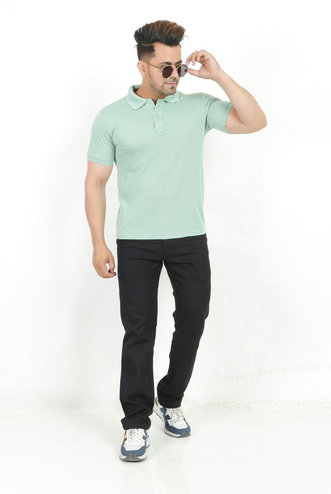 ROGER FEDERER Solid Men Polo Neck Light Green T Shirt Buy ROGER