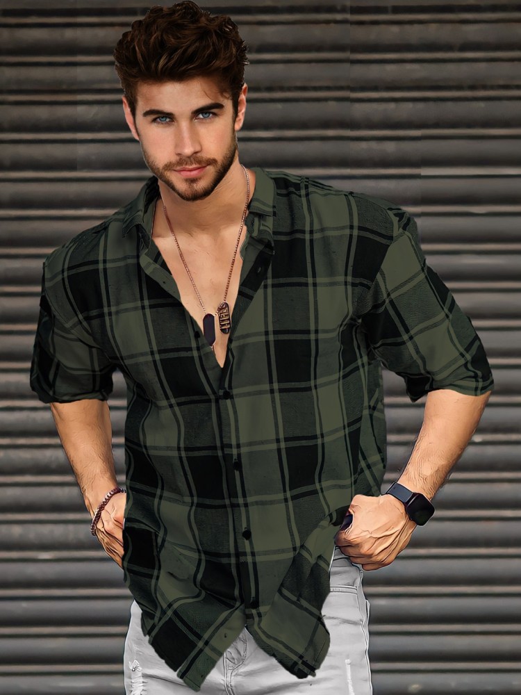 LEWEL Checkered Men Polo Neck Dark Green Black T Shirt Buy