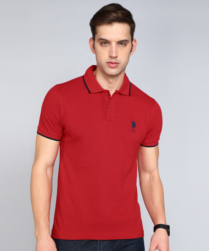 Red polo sale neck top