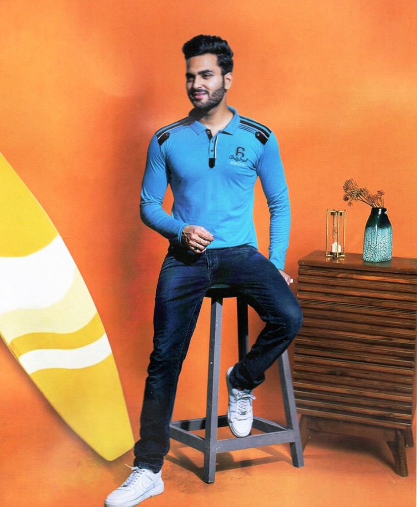 shalimar Embroidered Men Polo Neck Blue T Shirt Buy shalimar