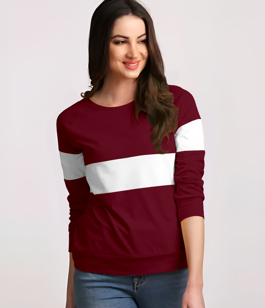 maroon and white t shirt