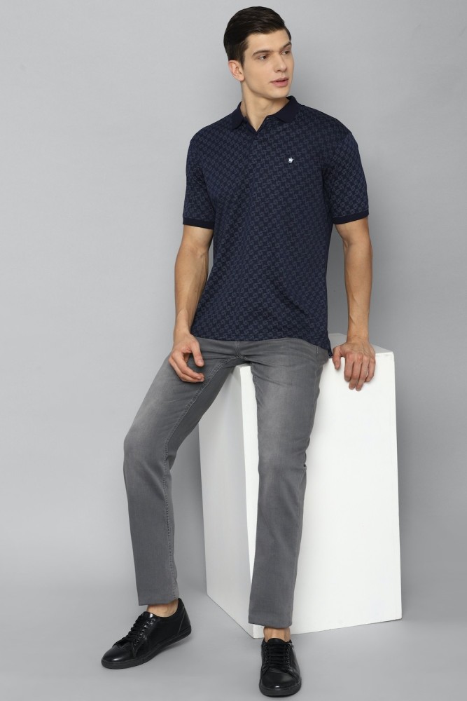 Louis Philippe Grey Cotton Regular Fit Printed Polo T-Shirt