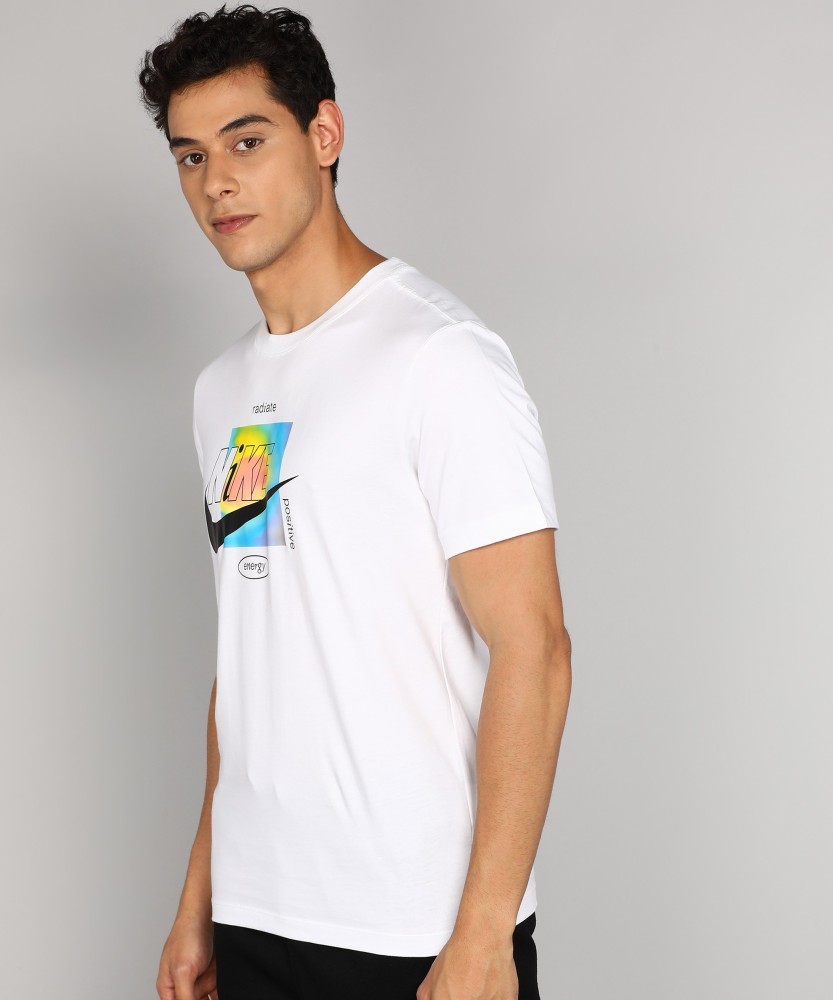 NIKE Printed Men Round Neck White T-Shirt