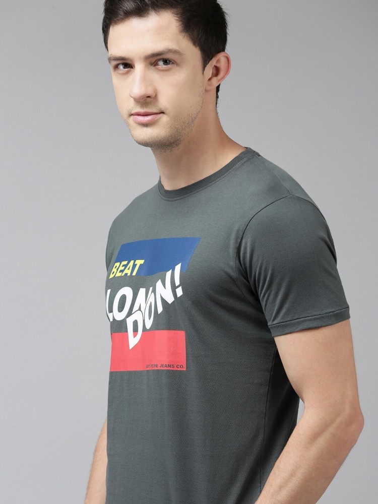 BEAT LONDON by Pepe Jeans Printed Men Round Neck Grey T-Shirt - Buy BEAT  LONDON by Pepe Jeans Printed Men Round Neck Grey T-Shirt Online at Best  Prices in India