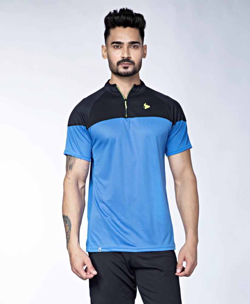 TEES SPORTS Colorblock Men Mandarin Collar Dark Blue T Shirt Buy