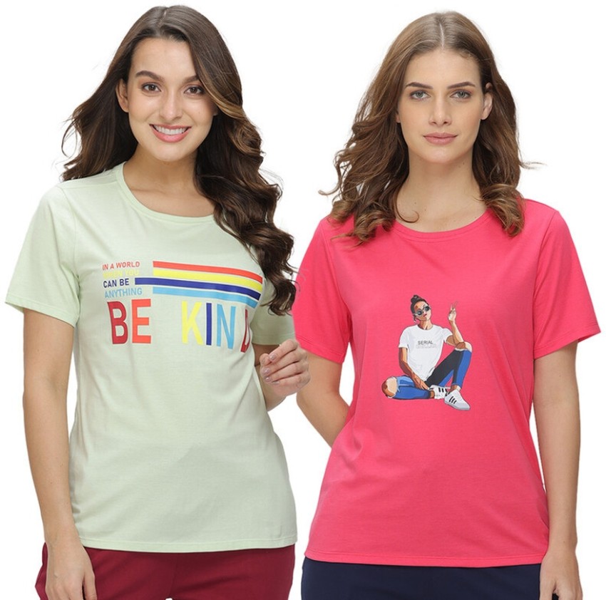 Groversons Paris Beauty Printed Women Crew Neck Multicolor T-Shirt