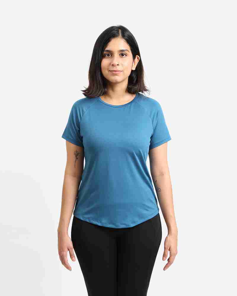 BlissClub Solid Women Round Neck Navy Blue T-Shirt - Buy BlissClub