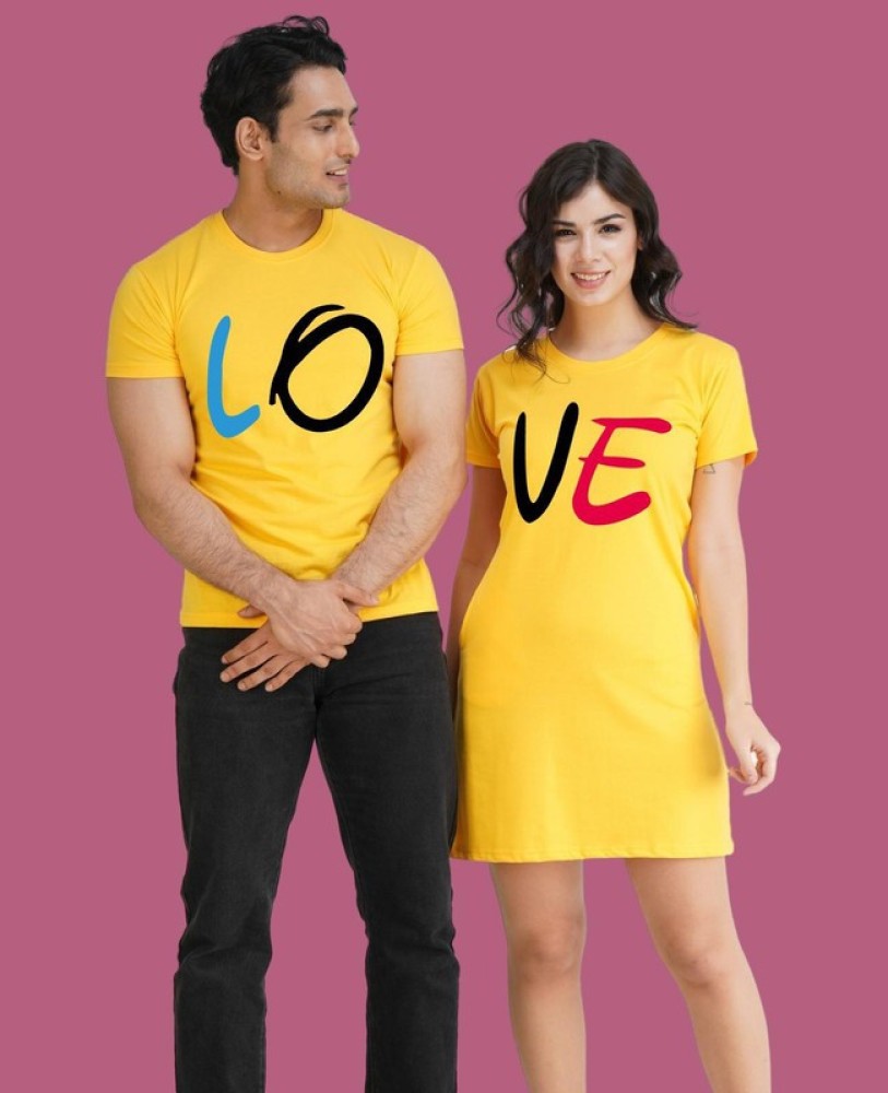 COUPLESTUFF.IN Graphic Print Couple Round Neck Yellow T-Shirt