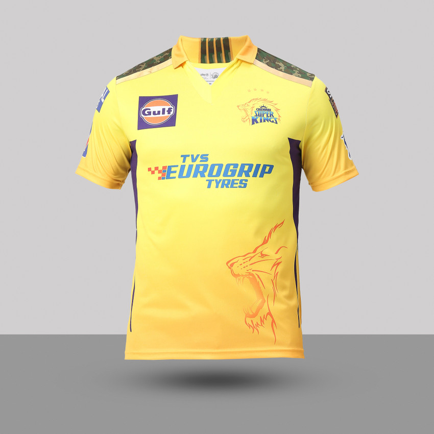 playR X Chennai Super Kings Printed Men Polo Neck Yellow T Shirt