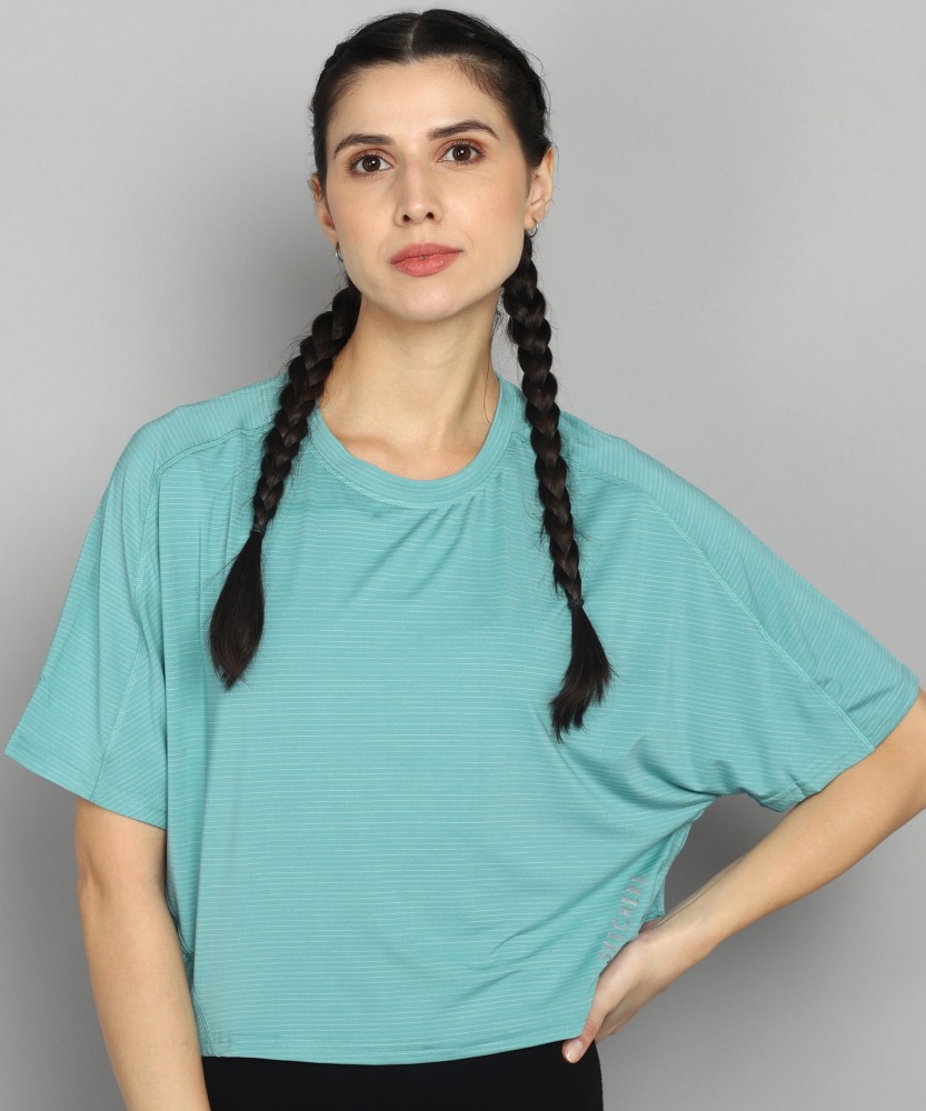 Skechers Striped Women Round Neck Blue T-Shirt - Buy Skechers Striped Women  Round Neck Blue T-Shirt Online at Best Prices in India