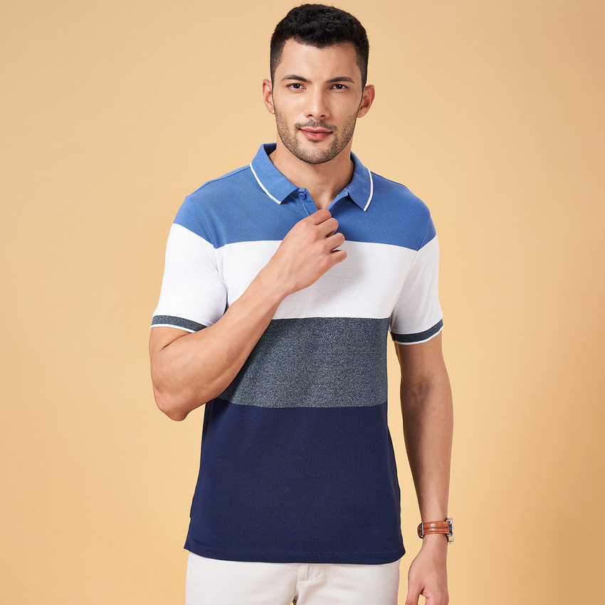 Byford by Pantaloons Colorblock Men Polo Neck Blue T Shirt Buy