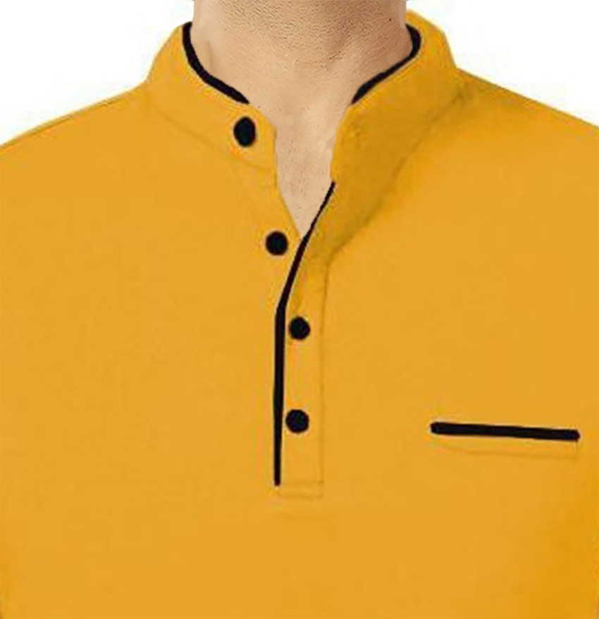 Solid Men Mandarin Collar Army Green Full Sleeve T-Shirt – TRIPR