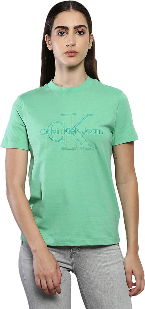 Calvin Klein Jeans Embroidered Women Round Neck Green T Shirt Buy Calvin Klein Jeans Embroidered Women Round Neck Green T Shirt Online at Best Prices in India Flipkart