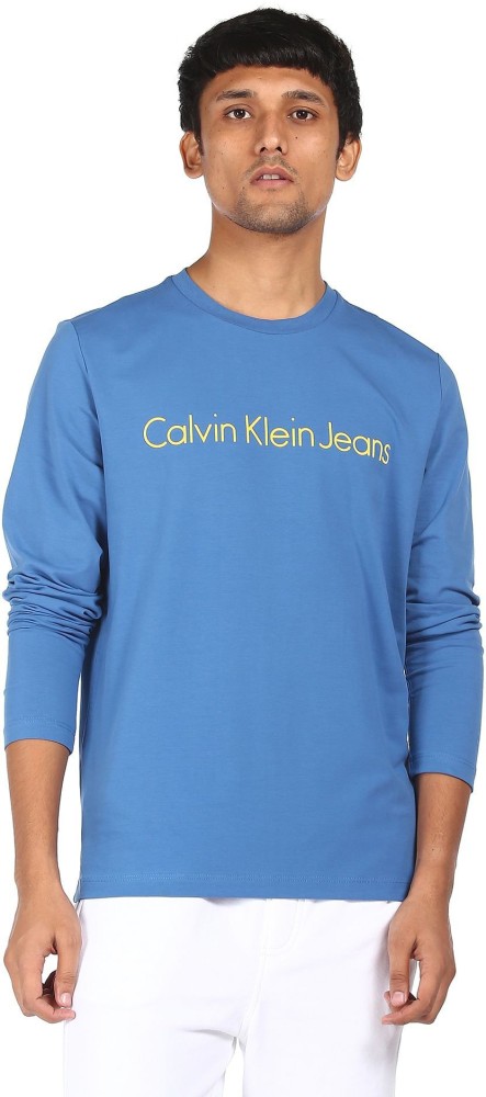 Calvin Klein Jeans Printed Men Round Neck Blue T-Shirt - Buy Calvin Klein  Jeans Printed Men Round Neck Blue T-Shirt Online at Best Prices in India