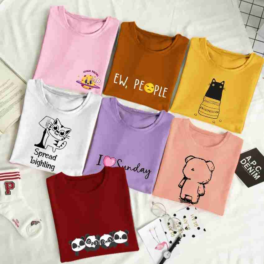 INFIRAX Printed Women Round Neck Multicolor T Shirt