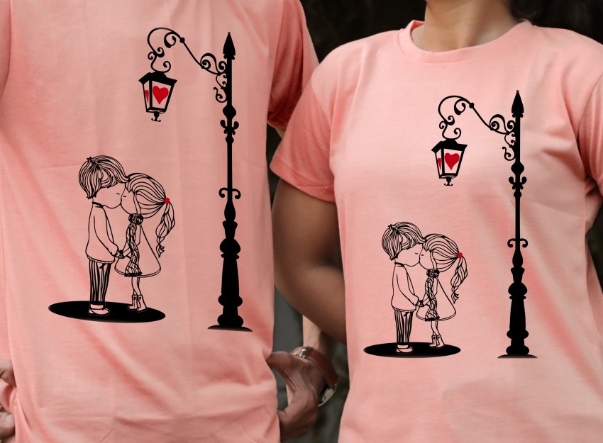 Radhe Fashion Self Design Couple Round Neck Reversible Pink T-Shirt - Buy Radhe  Fashion Self Design Couple Round Neck Reversible Pink T-Shirt Online at  Best Prices in India