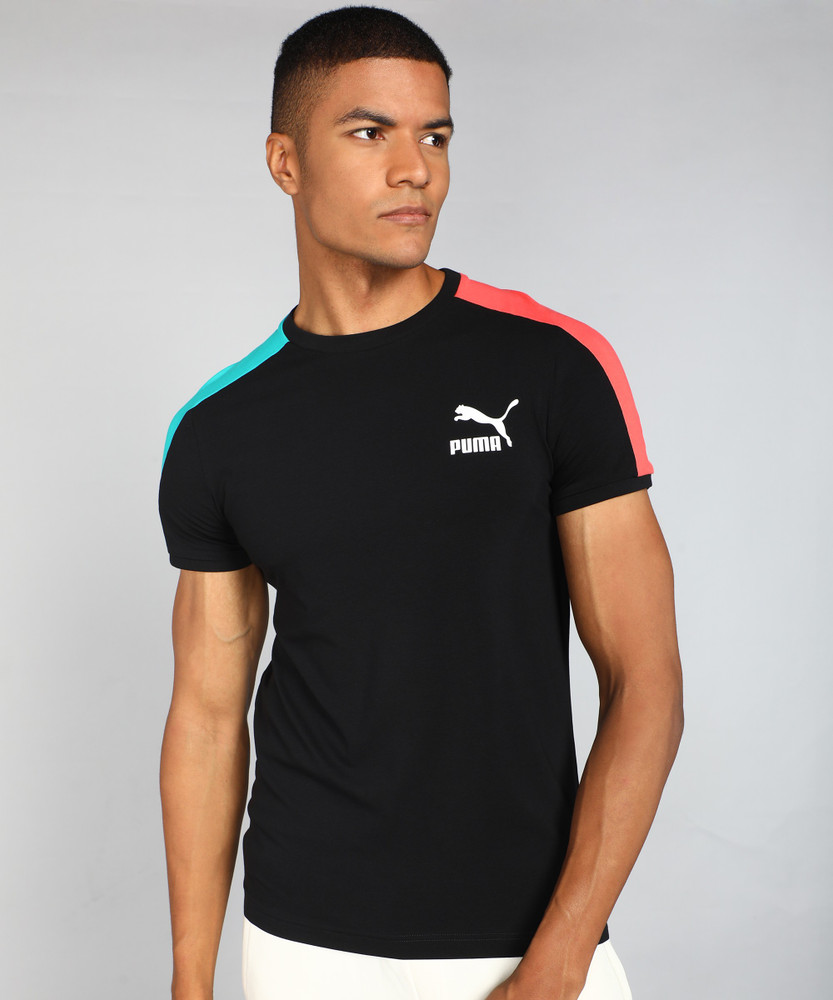 PUMA Colorblock Men Round Neck Black T Shirt
