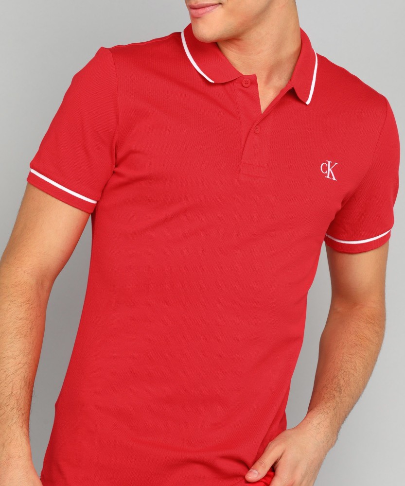 Calvin Klein Jeans Solid Men Polo Neck Red T-Shirt - Buy Calvin