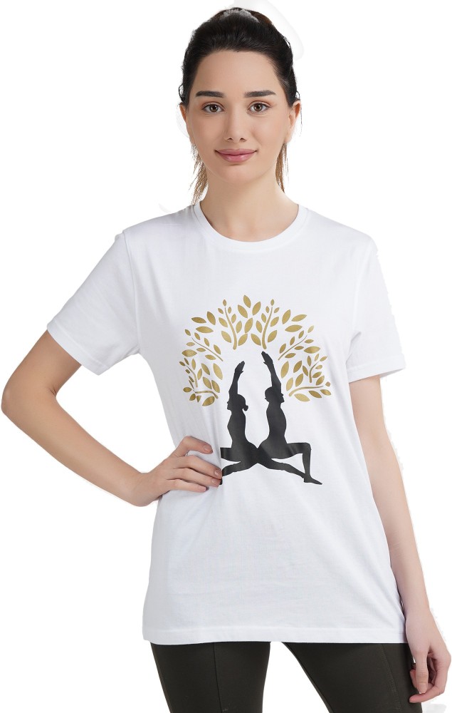 my life my yoga Printed, Typography Women Round Neck White T-Shirt