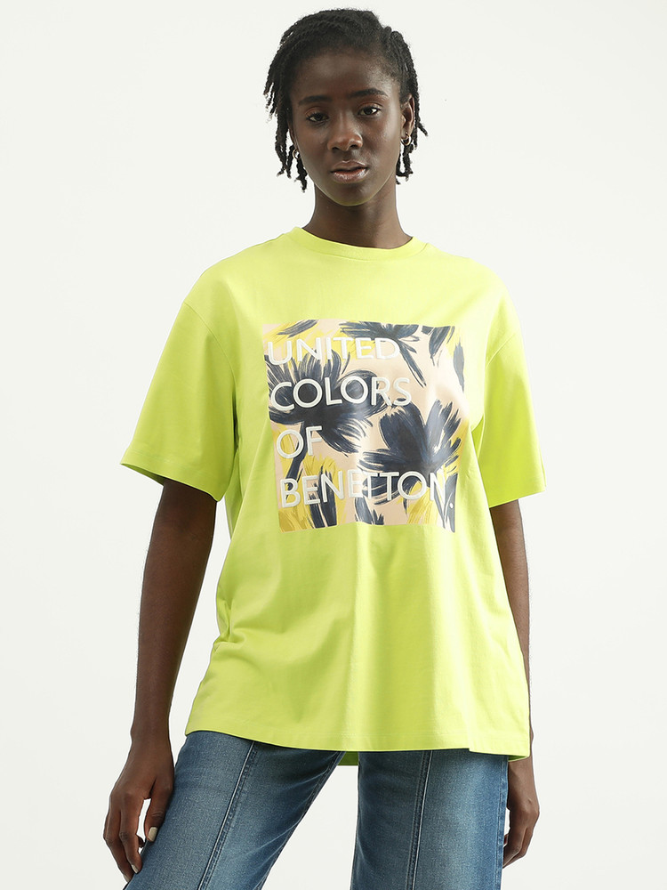 United Colors of Benetton Printed Typography Women Round Neck