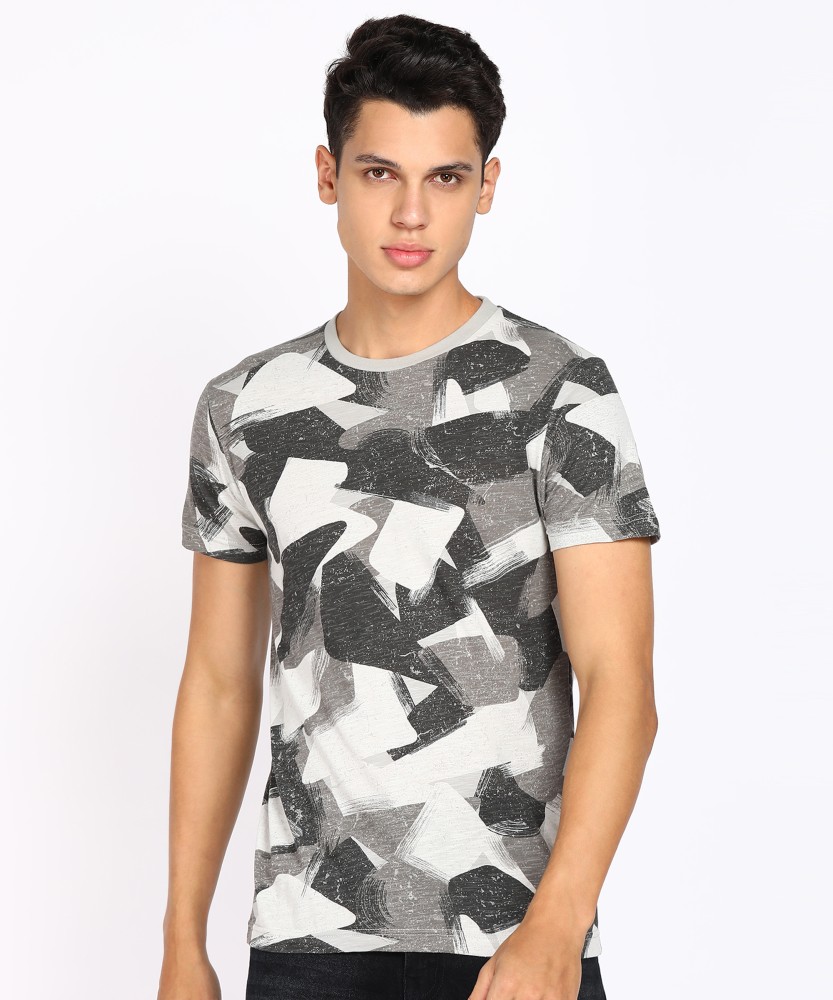 MUFTI Printed Men Round Neck Grey T Shirt