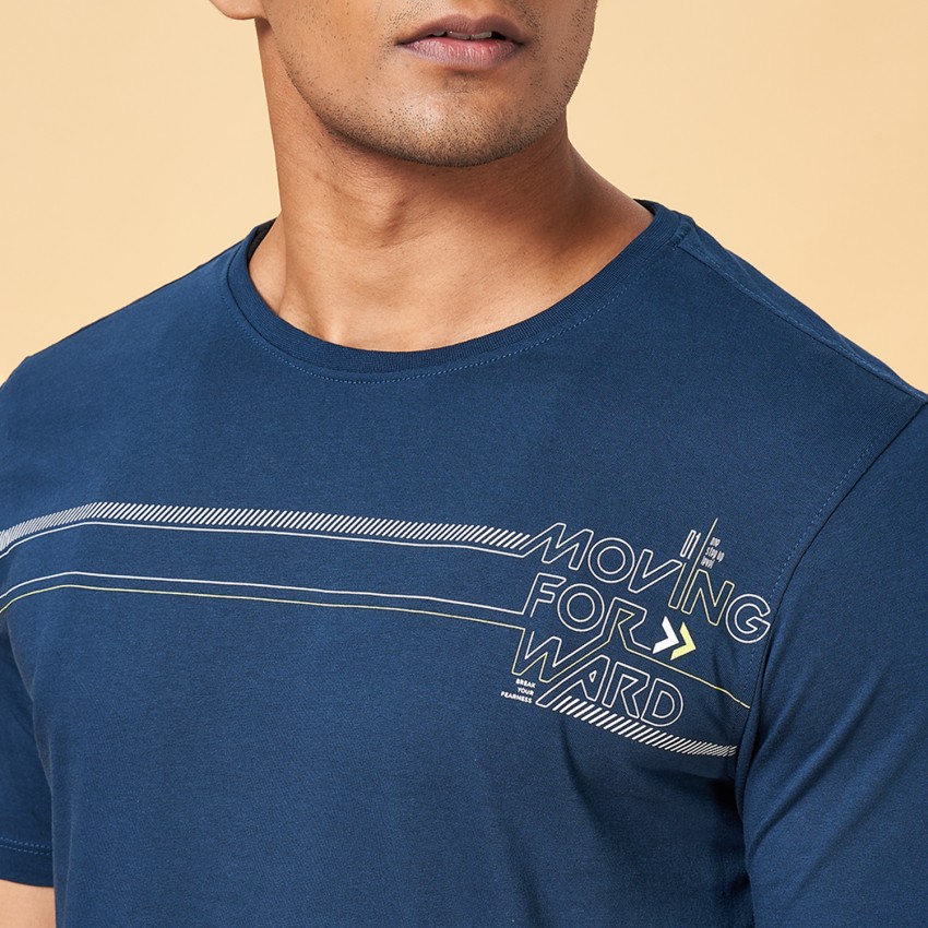 Ajile By Pantaloons Printed Men Round Neck Blue T-Shirt - Buy