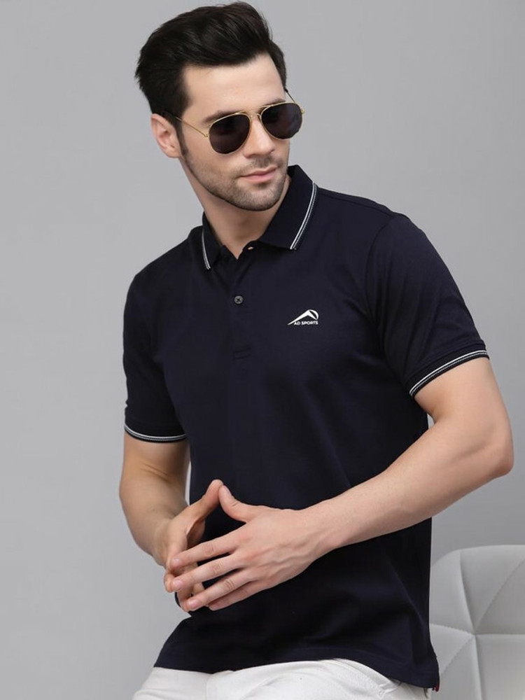AD SPORTS Solid Men Polo Neck Navy Blue T Shirt Buy AD SPORTS