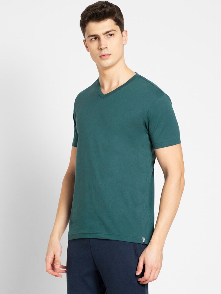 Men's Super Combed Cotton Rich Striped Round Neck Full Sleeve T-Shirt -  Pacific Green & Navy