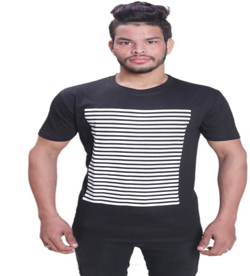 LALAN TOP Striped Men Round Neck White Black T Shirt Buy LALAN