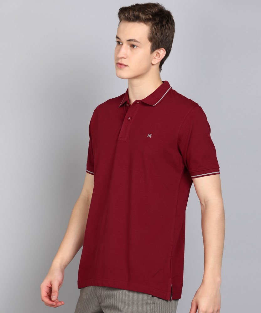 Buy Men Maroon Solid Polo Neck T-shirt Online - 708835