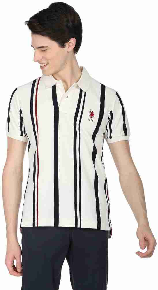 Black and white cheap striped polo t shirt