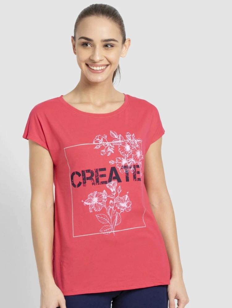 JOCKEY Printed Women Round Neck Pink T-Shirt - Buy JOCKEY Printed Women  Round Neck Pink T-Shirt Online at Best Prices in India