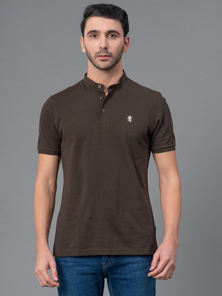 Solid Men 100% Cotton Super Combed Polo Neck Brown T-Shirt Half Sleeve