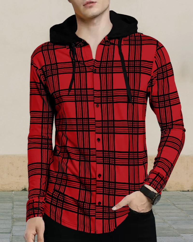 Red and black check shirt with hood online