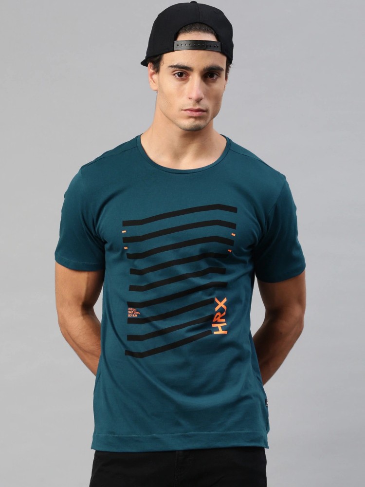 HRX by Hrithik Roshan Striped Men Round Neck Blue T Shirt