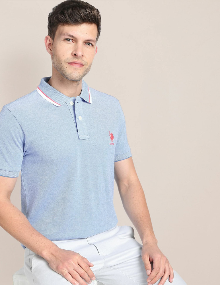 U.S. POLO ASSN. Solid Men Polo Neck Blue T Shirt Buy U.S. POLO