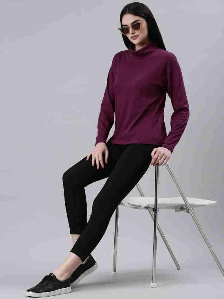 Kryptic Solid Women High Neck White, Purple T-Shirt - Buy Kryptic Solid  Women High Neck White, Purple T-Shirt Online at Best Prices in India
