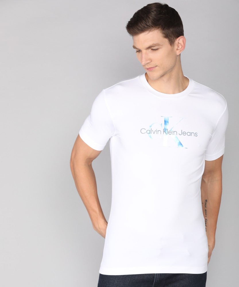 Calvin Klein Jeans Printed Men Round Neck White T-Shirt - Buy Calvin Klein  Jeans Printed Men Round Neck White T-Shirt Online at Best Prices in India