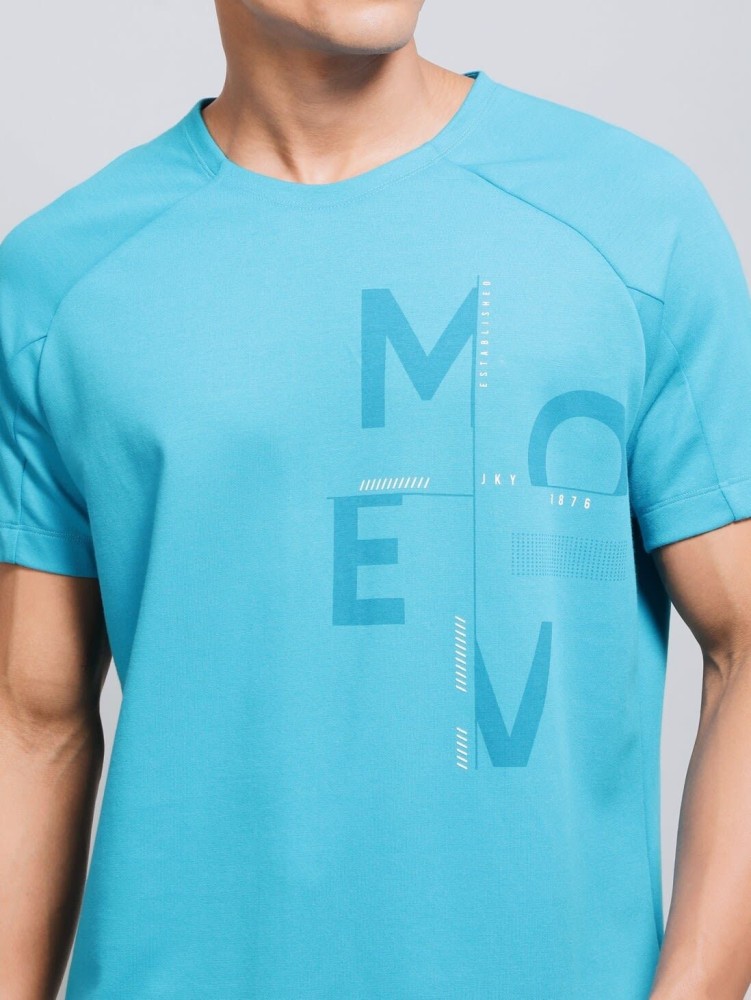 Buy Men's Super Combed Cotton Blend Solid Round Neck Half Sleeve T-Shirt  with Stay Fresh Treatment - Move Blue MV01