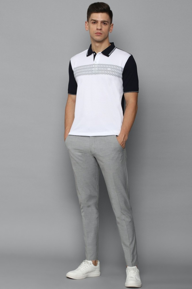 Louis Philippe Grey Cotton Regular Fit Printed Polo T-Shirt