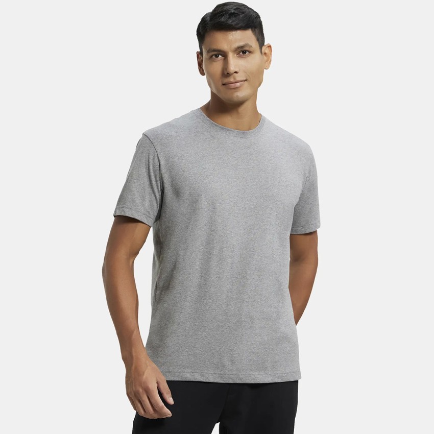 JOCKEY Solid Men Round Neck Grey T-Shirt - Buy Grey Melange JOCKEY Solid  Men Round Neck Grey T-Shirt Online at Best Prices in India