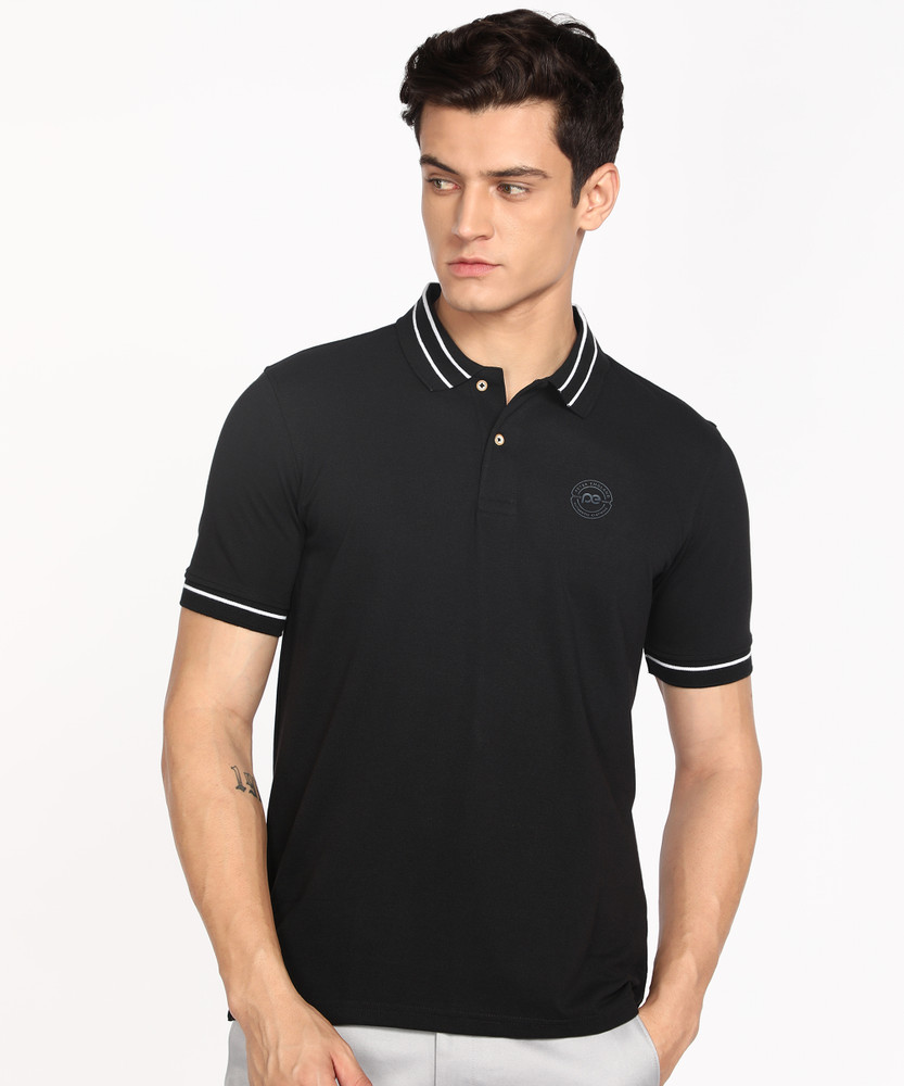 PETER ENGLAND Solid Men Polo Neck Black T Shirt