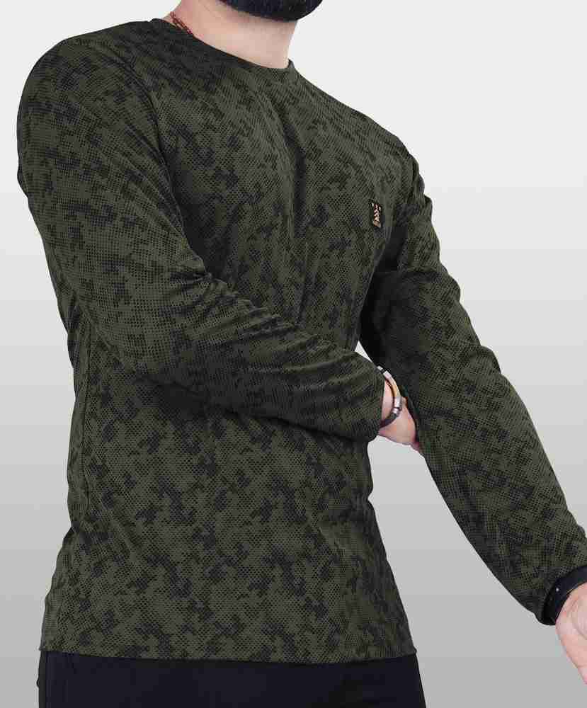 VeBNoR Printed Men Round Neck Dark Green T Shirt